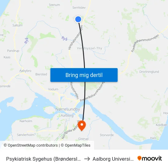 Psykiatrisk Sygehus (Brønderslev) to Aalborg Universitet map