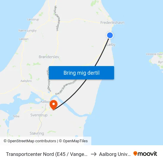 Transportcenter Nord (E45 / Vangen / Fr.Havn K.) to Aalborg Universitet map