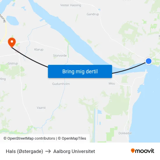 Hals (Østergade) to Aalborg Universitet map