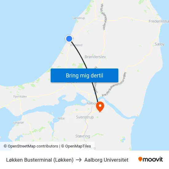Løkken Busterminal (Løkken) to Aalborg Universitet map