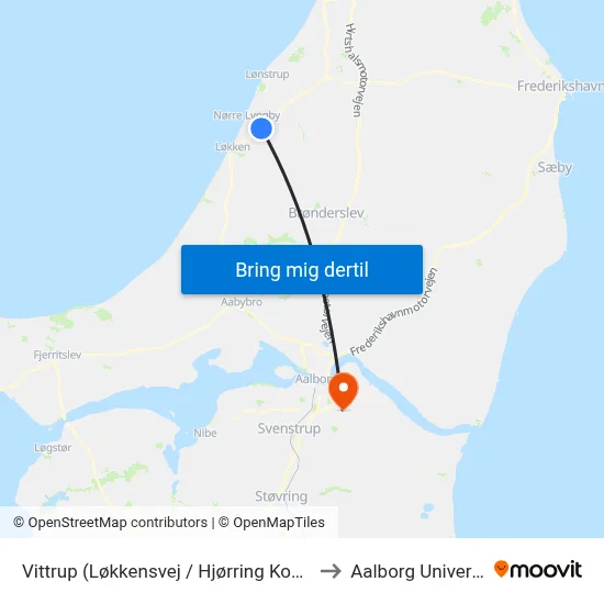 Vittrup (Løkkensvej / Hjørring Kommune) to Aalborg Universitet map