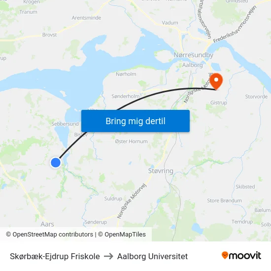 Skørbæk-Ejdrup Friskole to Aalborg Universitet map