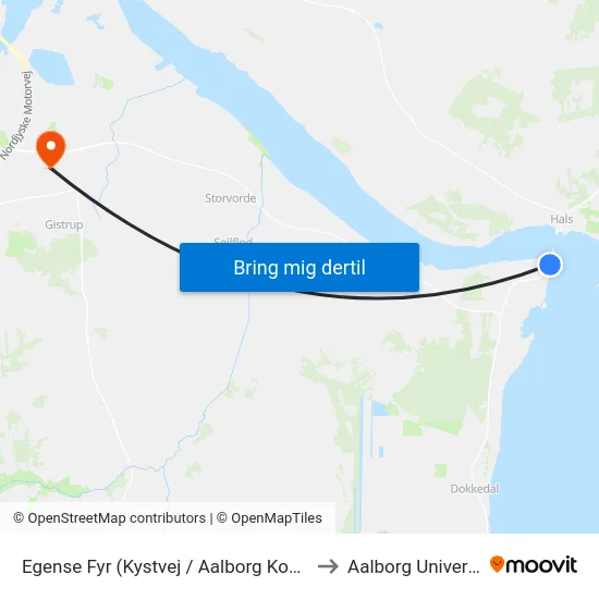 Egense Fyr (Kystvej / Aalborg Kommune) to Aalborg Universitet map