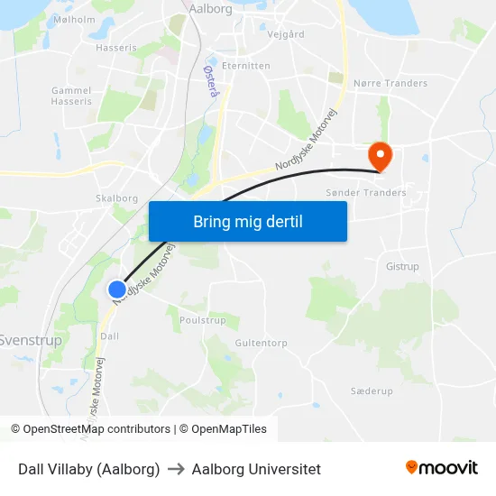 Dall Villaby (Aalborg) to Aalborg Universitet map