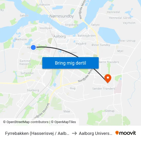 Fyrrebakken (Hasserisvej / Aalborg) to Aalborg Universitet map