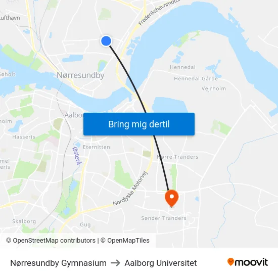 Nørresundby Gymnasium to Aalborg Universitet map