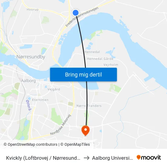 Kvickly (Loftbrovej / Nørresundby) to Aalborg Universitet map