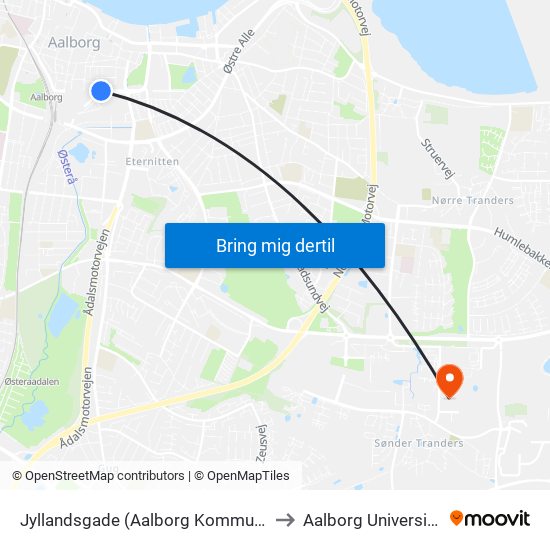 Jyllandsgade (Aalborg Kommune) to Aalborg Universitet map