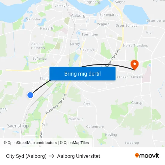 City Syd (Aalborg) to Aalborg Universitet map