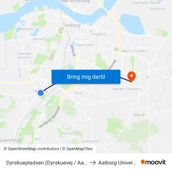 Dyrskuepladsen (Dyrskuevej / Aalborg) to Aalborg Universitet map