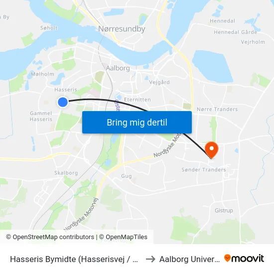Hasseris Bymidte (Hasserisvej / Aalborg) to Aalborg Universitet map