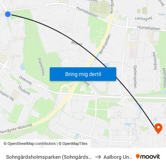 Sohngårdsholmsparken (Sohngårdsholmsvej / Aalborg) to Aalborg Universitet map