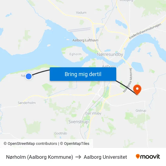 Nørholm (Aalborg Kommune) to Aalborg Universitet map