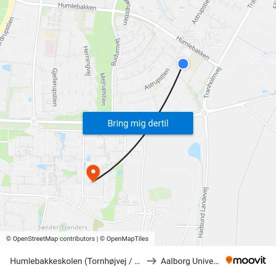 Humlebakkeskolen (Tornhøjvej / Aalborg) to Aalborg Universitet map