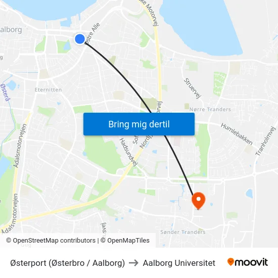 Østerport (Østerbro / Aalborg) to Aalborg Universitet map