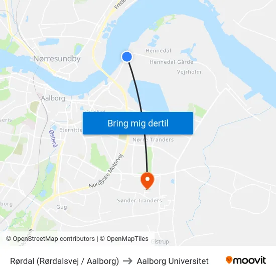Rørdal (Rørdalsvej / Aalborg) to Aalborg Universitet map