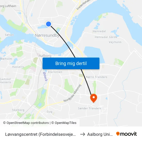 Løvvangscentret (Forbindelsesvejen / Nørresundby) to Aalborg Universitet map