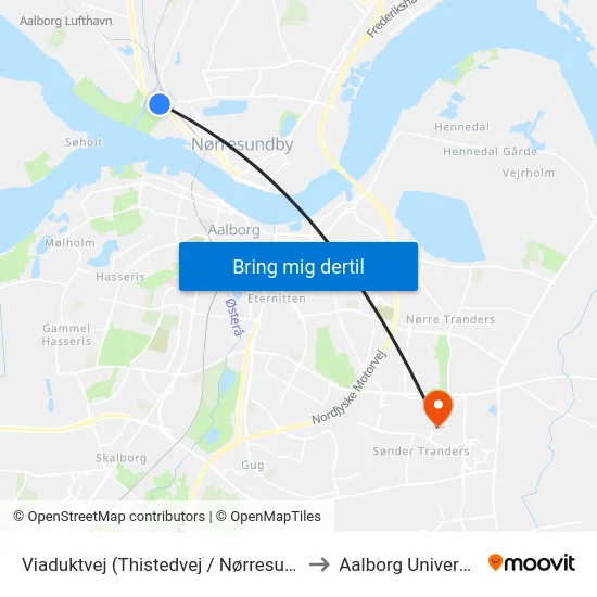 Viaduktvej (Thistedvej / Nørresundby) to Aalborg Universitet map