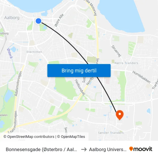 Bonnesensgade (Østerbro / Aalborg) to Aalborg Universitet map