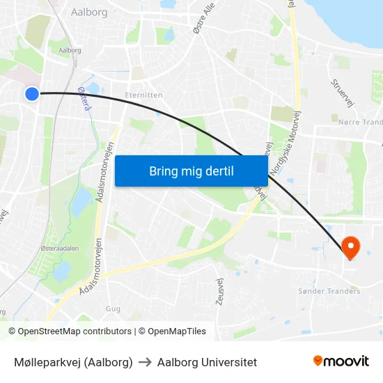 Mølleparkvej (Aalborg) to Aalborg Universitet map