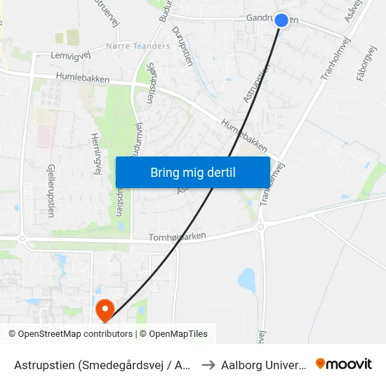 Astrupstien (Smedegårdsvej / Aalborg) to Aalborg Universitet map