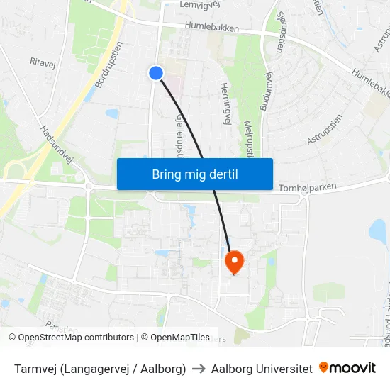 Tarmvej (Langagervej / Aalborg) to Aalborg Universitet map
