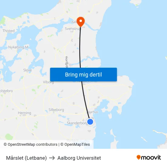 Mårslet (Letbane) to Aalborg Universitet map