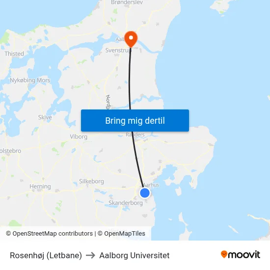 Rosenhøj (Letbane) to Aalborg Universitet map