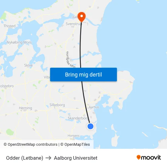 Odder (Letbane) to Aalborg Universitet map
