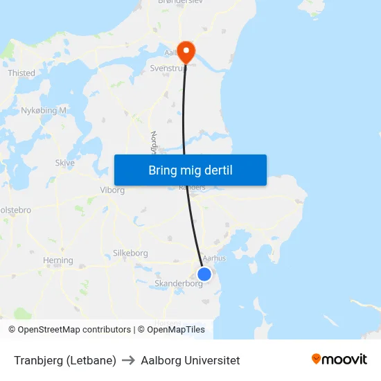Tranbjerg (Letbane) to Aalborg Universitet map