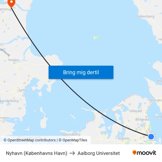 Nyhavn (Københavns Havn) to Aalborg Universitet map