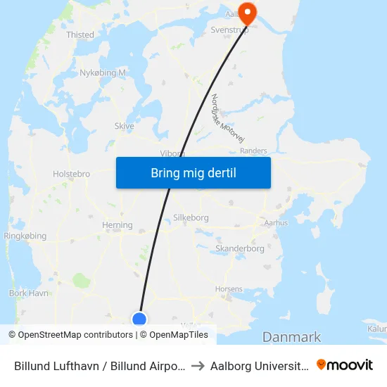 Billund Lufthavn / Billund Airport to Aalborg Universitet map