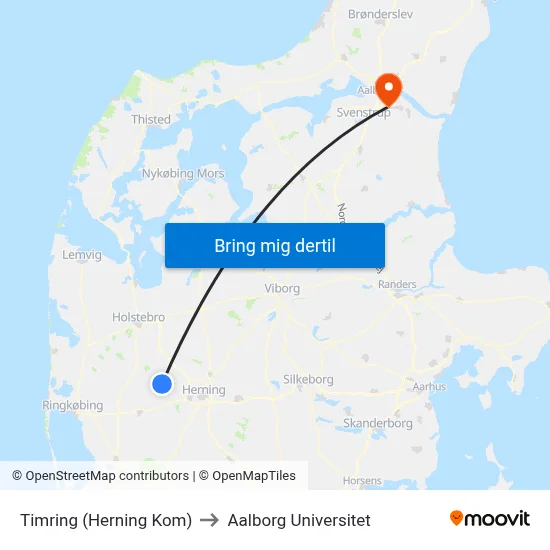 Timring (Herning Kom) to Aalborg Universitet map