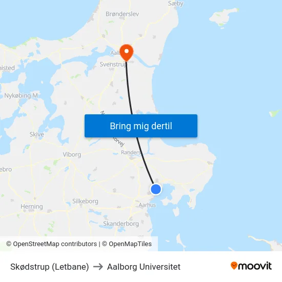 Skødstrup (Letbane) to Aalborg Universitet map