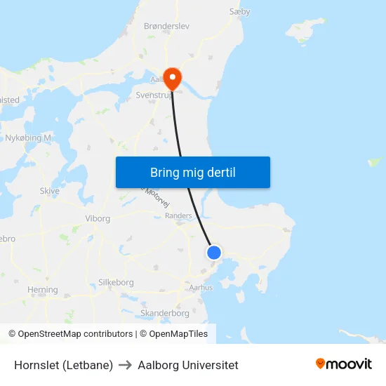 Hornslet (Letbane) to Aalborg Universitet map