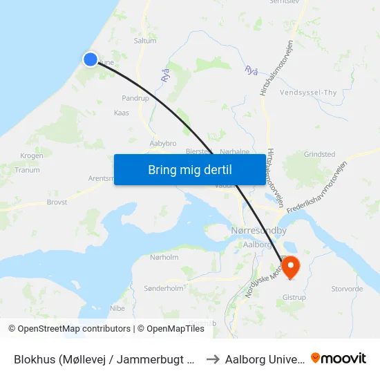 Blokhus (Møllevej / Jammerbugt Kommune) to Aalborg Universitet map