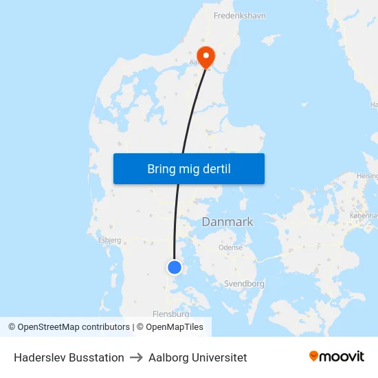 Haderslev Busstation to Aalborg Universitet map