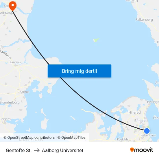 Gentofte St. to Aalborg Universitet map