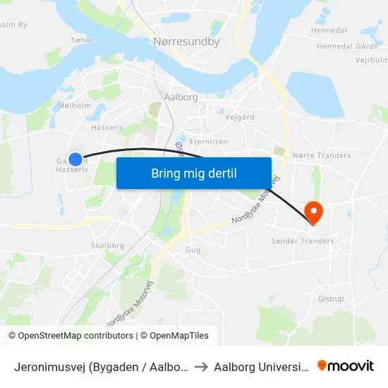 Jeronimusvej (Bygaden / Aalborg) to Aalborg Universitet map