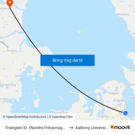 Trianglen St. (Nordre Frihavnsgade) to Aalborg Universitet map