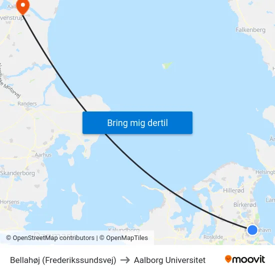 Bellahøj (Frederikssundsvej) to Aalborg Universitet map