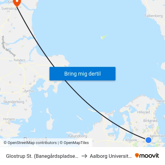 Glostrup St. (Banegårdspladsen) to Aalborg Universitet map