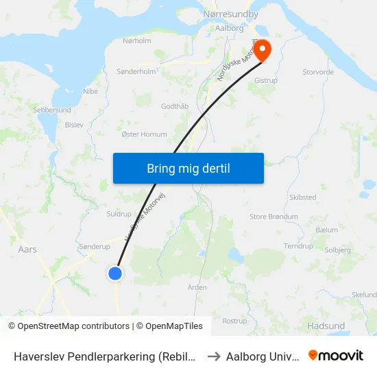 Haverslev Pendlerparkering (Rebild Kommune) to Aalborg Universitet map
