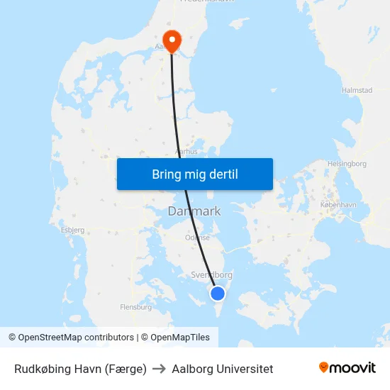 Rudkøbing Havn (Færge) to Aalborg Universitet map