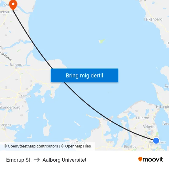 Emdrup St. to Aalborg Universitet map