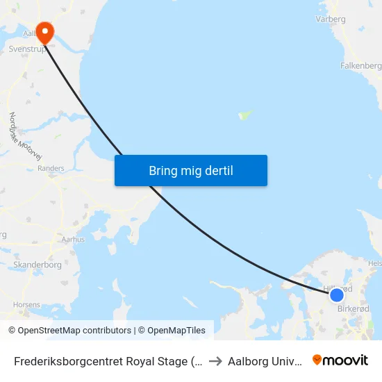 Frederiksborgcentret Royal Stage (Milnersvej) to Aalborg Universitet map