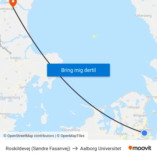 Roskildevej (Søndre Fasanvej) to Aalborg Universitet map