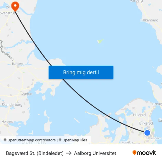 Bagsværd St. (Bindeledet) to Aalborg Universitet map