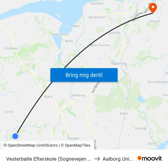 Vesterbølle Efterskole (Sognevejen / Vesthimmerl) to Aalborg Universitet map