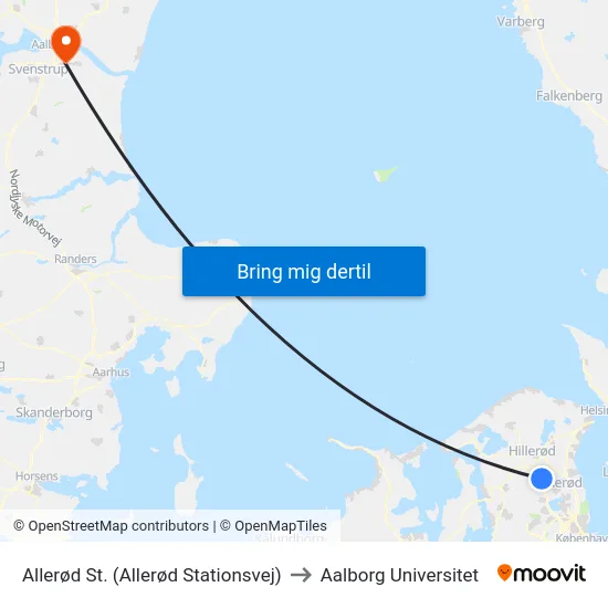 Allerød St. (Allerød Stationsvej) to Aalborg Universitet map